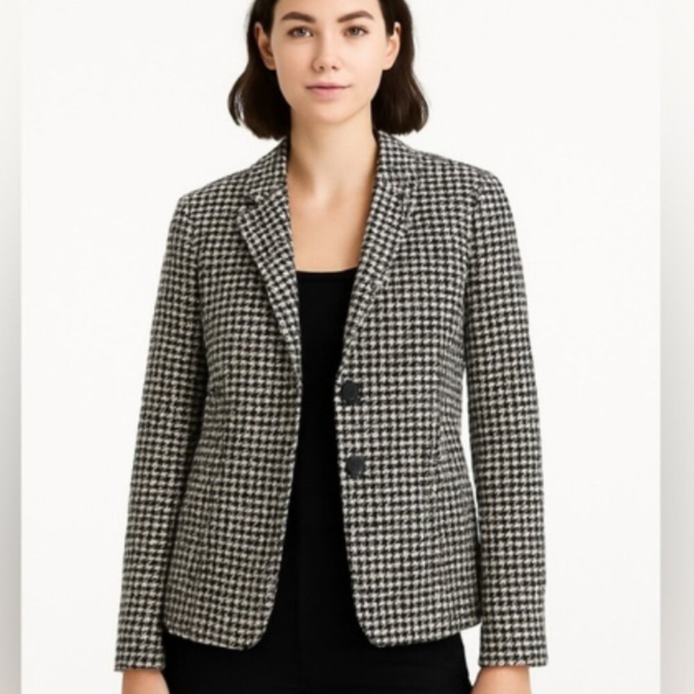 J. CREW FACTORY Black and Cream Houndstooth Blazer. Size 8